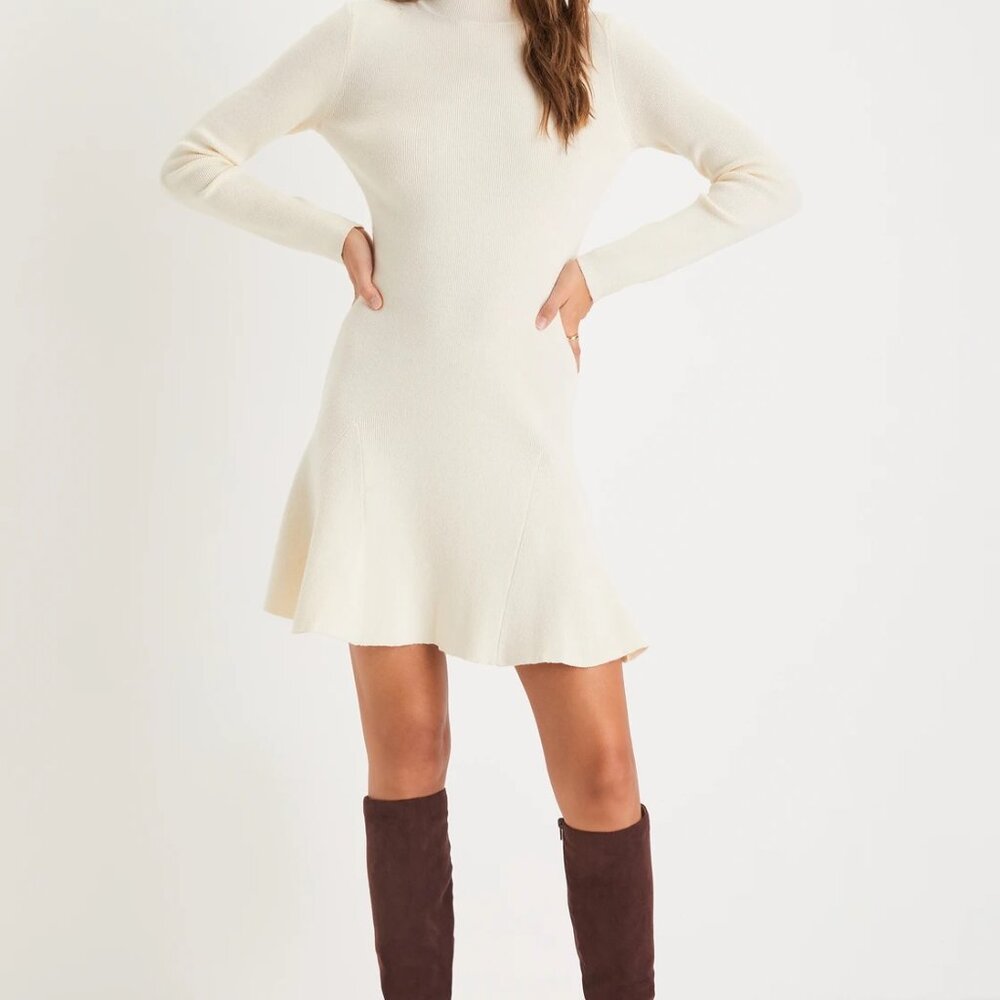 NWT Lulus Ivory Mock Neck A-Line Mini Sweater Dress